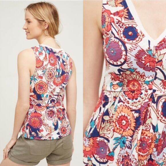 Anthro Deletta Amalia Floral Print Peplum Tank - Picture 2 of 7